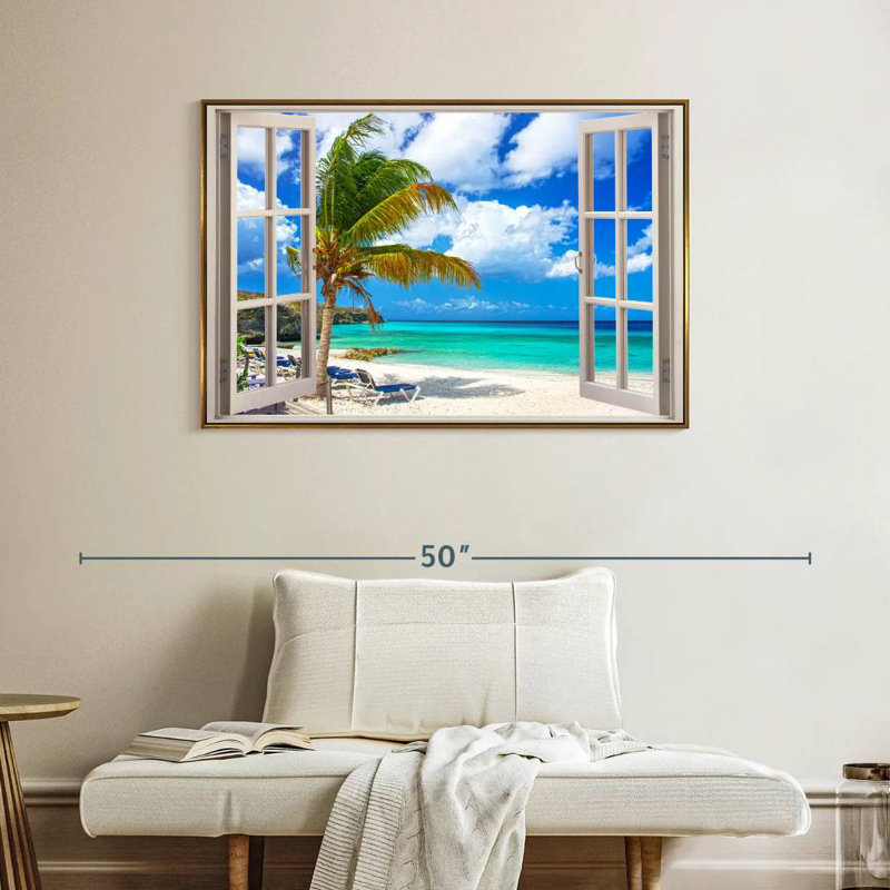 Scène de fenêtre, Cadre flottant doré, 40 po x 27 po