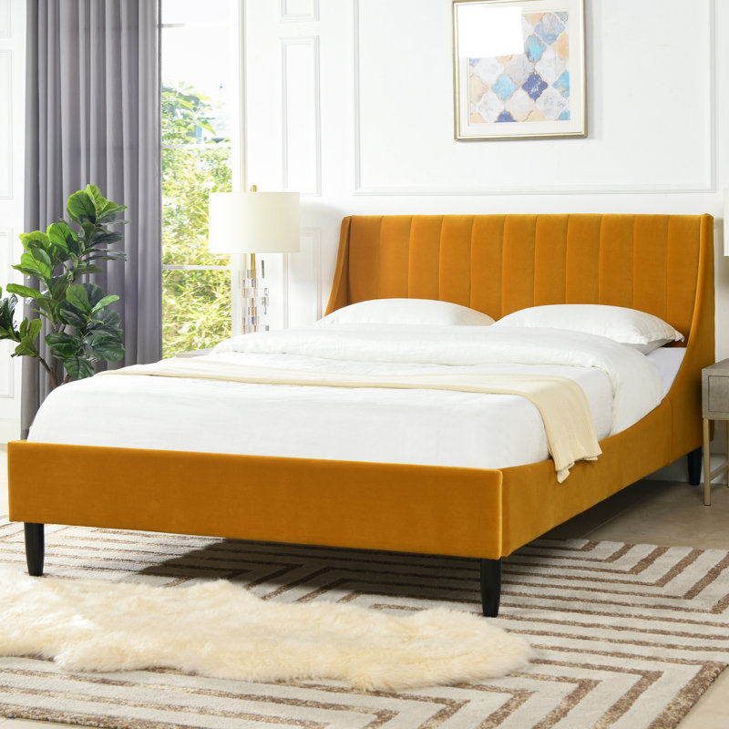 Lit plateforme tapissier Helaina, Très grand, Similicuir brun clair caramel