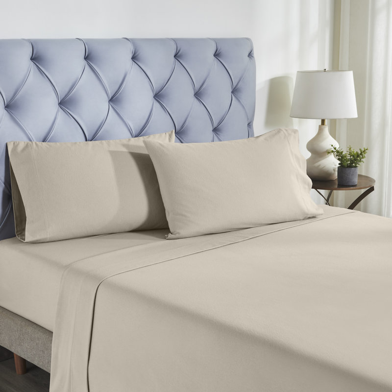 Modern Threads 4-Piece 100% Cotton Flannel Sheet Set – Soft and Durable for Every Season, Tan, Queen Sheet Set