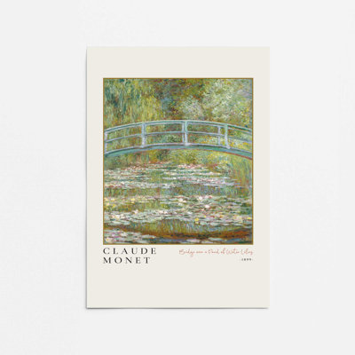 Pont sur un étang de nénuphars par Monet, impression v3 dans un cadre doré poli, 14 po x 11 po