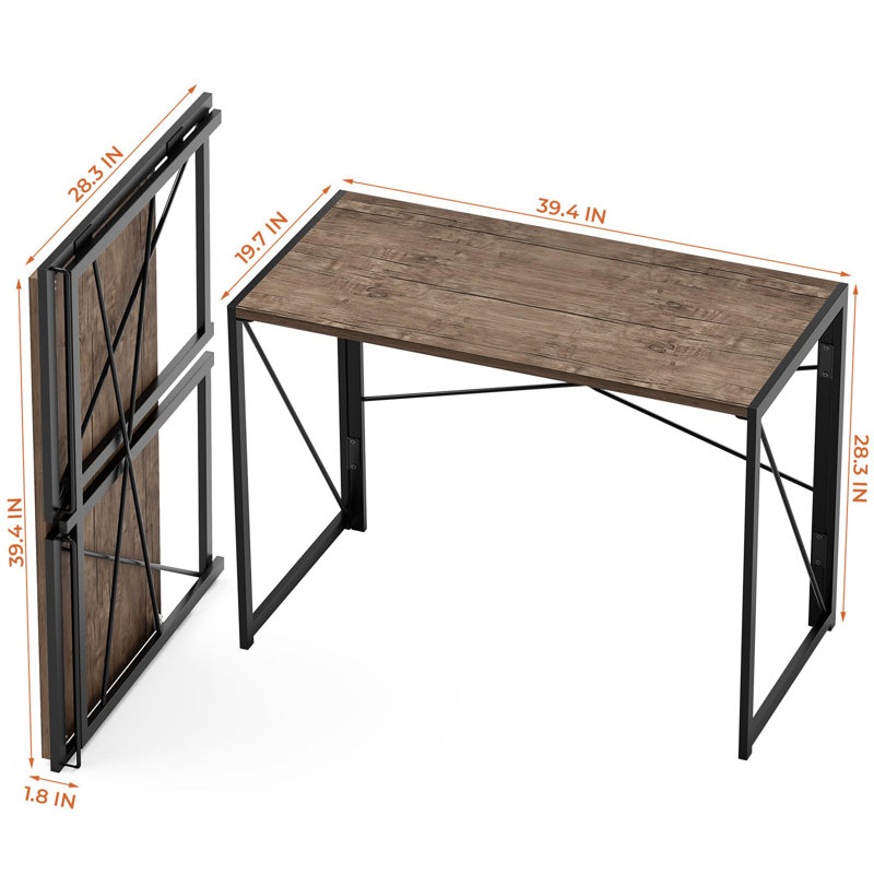 Folding Desk No Assembly Required, 39.4 Inch Writing Computer Desk Space Saving Foldable Table Simple Home Office Desk,Brown