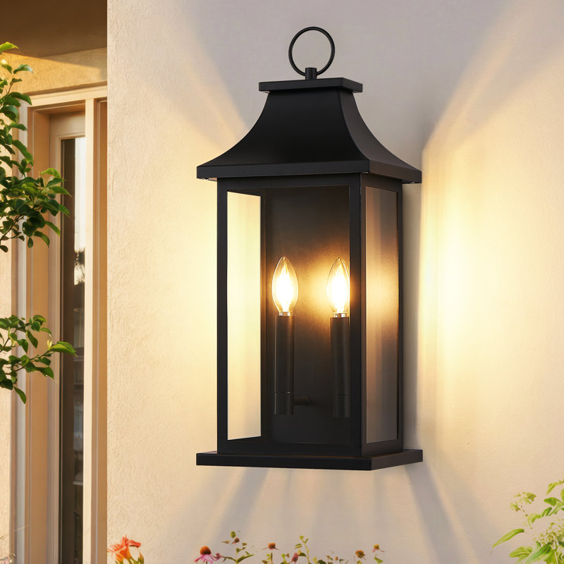 Applique murale d'extérieur avec verre transparent, ensemble de 1 lumière noire et 2 lumières, H 22 po x l 9,5 po x P 7,6 po