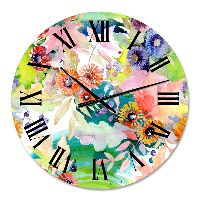 Vibrant Wild Spring Leaves and Wildflowers II - Horloge murale traditionnelle, Petit