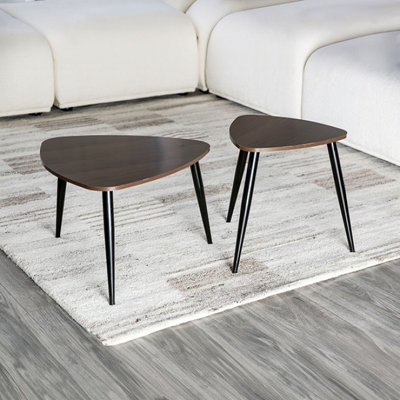 Accent Table 15.5"W x 15.5"D x 15.5"H Metal and Solid Wood 1 Pc Natural+Black Contemporary Nesting Tables 2pc Set Metal And S...