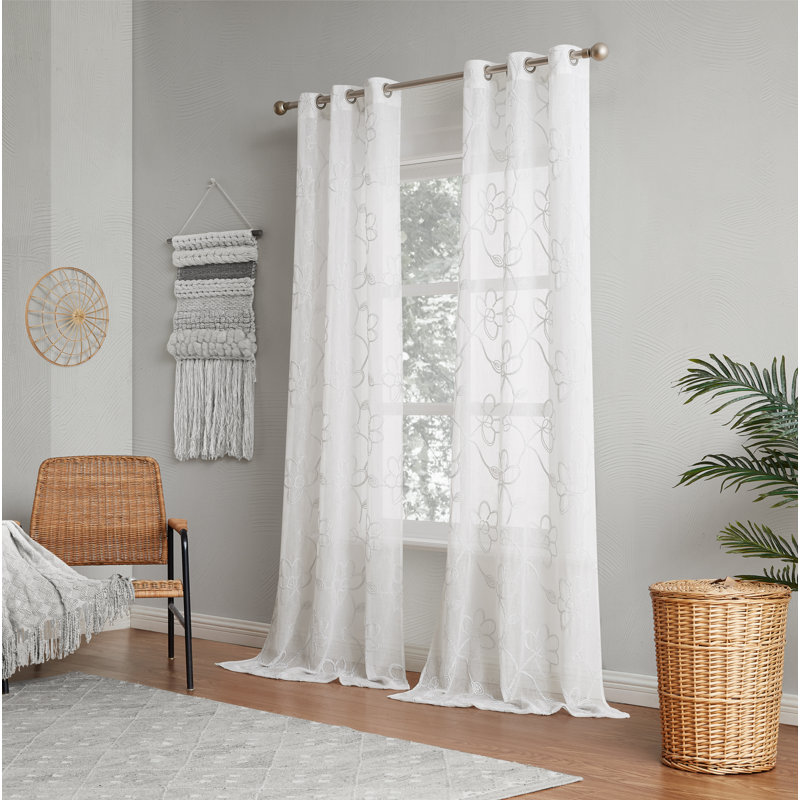 Carston Solid Semi-Sheer Grommet Curtain Panels, 38" W x 84" L, White with Silver Shimmer