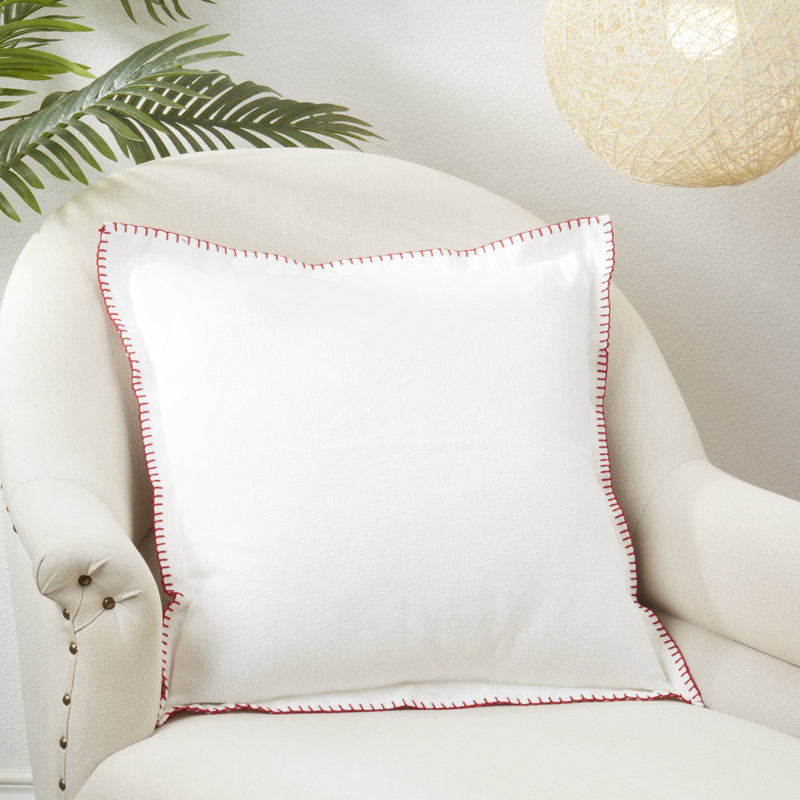 Ivara Whip Stitched Flange Cotton Feathers Throw Pillow, White