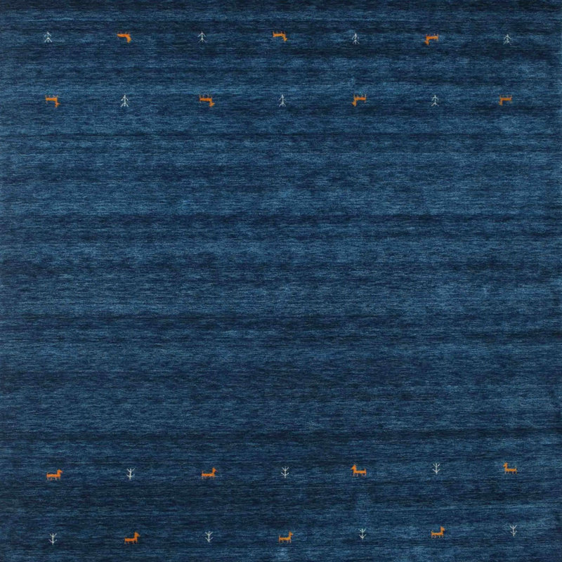 Tapis de zone bleu marine contemporaine, Carré 3 pi