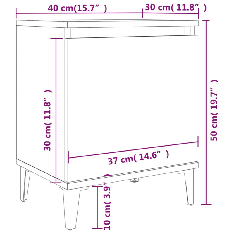 40cm W Manufactured Wood Bedside Table, Concrete Grey, No