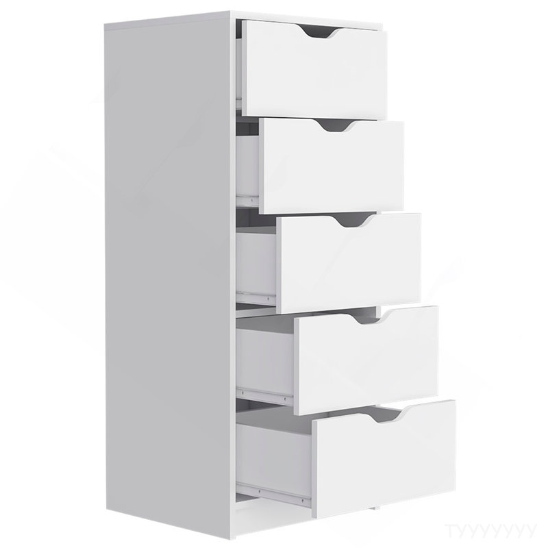 Commode Kamran, cinq tiroirs Narrows, finition blanche, Blanc