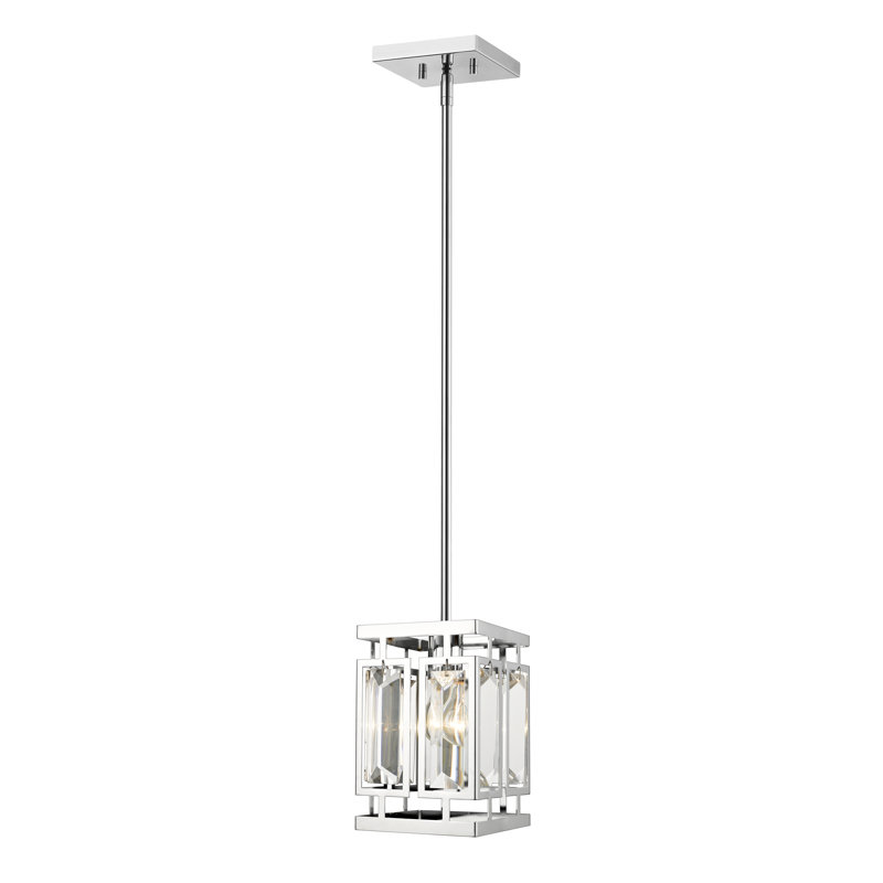 Luminaire suspendu carré / rectangulaire à 1 lumière Stradley, H 56,25 po x l 6,25 po x P 6,25 po, Chrome