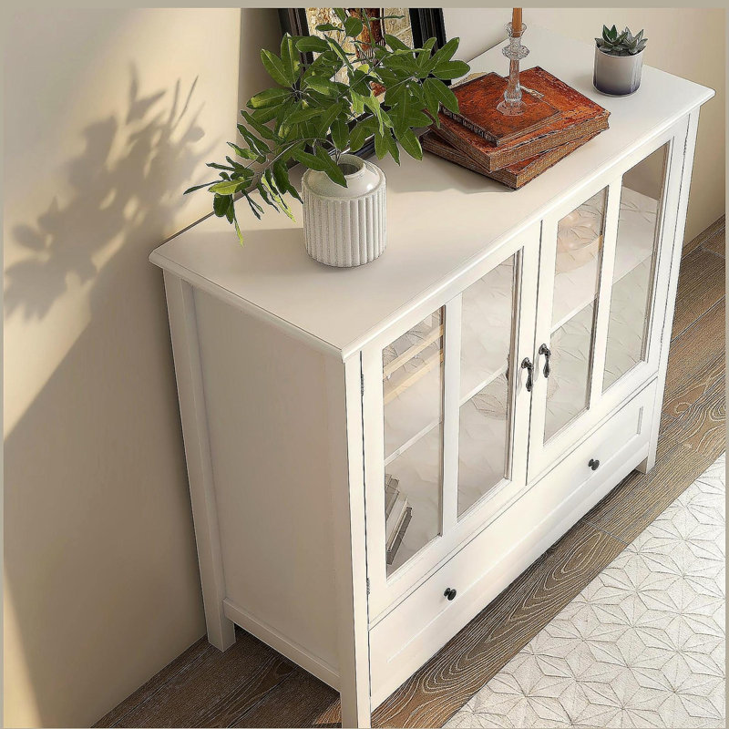 Buffet avec deux portes vitrées et poignée cloche unique, 35.43" H x 39.37" W x 15.55" D