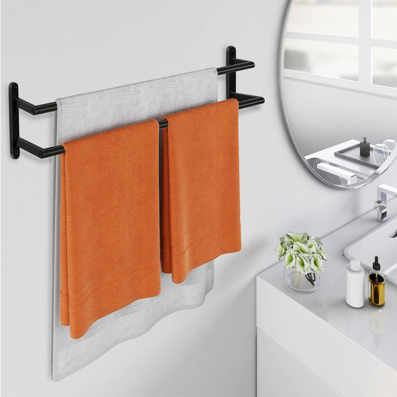 Double barre à serviettes, porte-serviettes de 24 pouces pour la salle de bain, barre à serviettes double en acier inoxydable, porte-serviettes mural, barre à serviettes double pour mur, cuisine (noir mat)