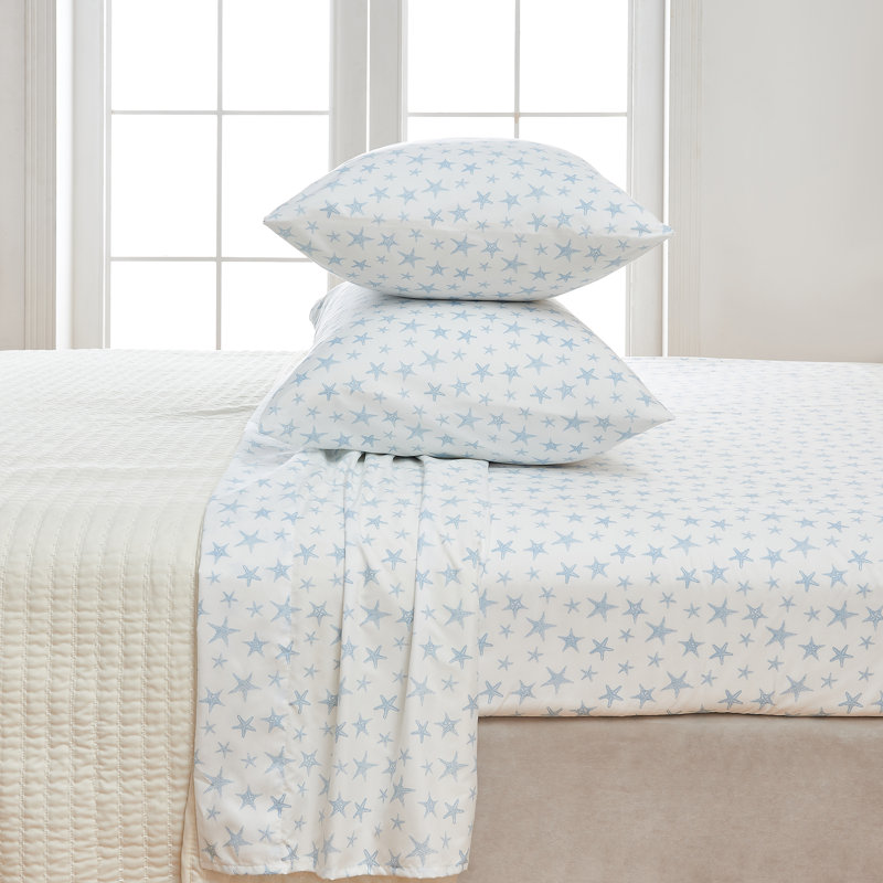 Ensemble de draps en microfibre ultra doux, Ensemble de draps pour lit simple avec un drap-hou, Bleu étoile de mer