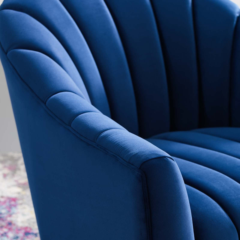 Fauteuil pivotant en velours Buiant, Bleu marine
