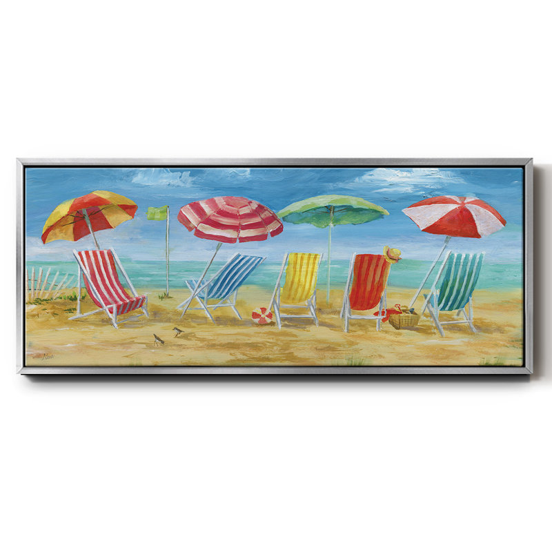 «Bright Beach Chairs», peinture sur toile encadrée, H 20 po x l 50 po x P 1,5 po, Argent