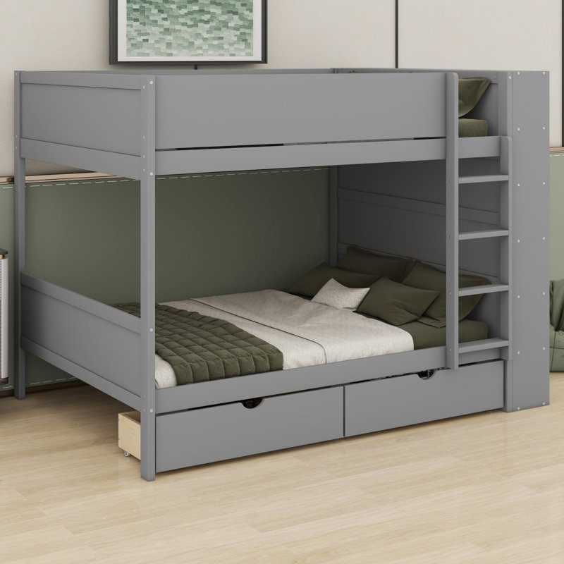 Lit superposé à 2 tiroirs avec tablettes pratiques à plusieurs niveaux, Gris
