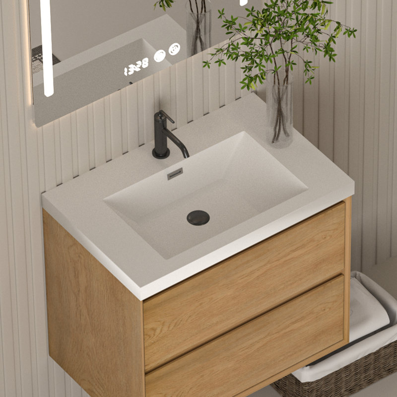 30'' W X 19.48'' D Rectangular Drop-In Resin Single Bathroom Vanity Sink With Overflow