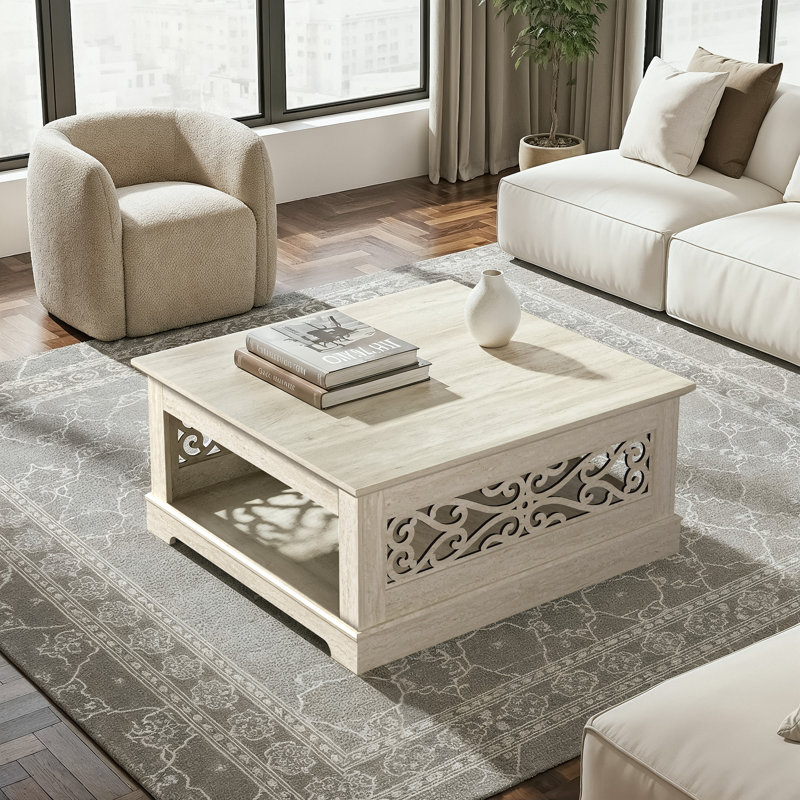 Table basse avec rangement Korbin, Travertin