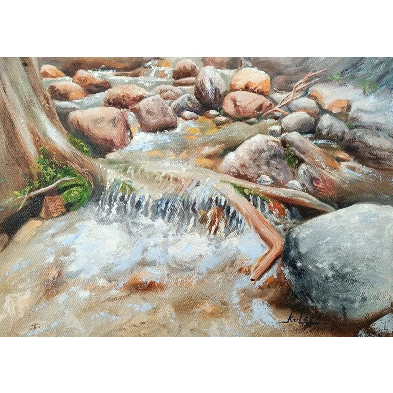 Chute d'eau d'automne | Peinture à l'huile sur toile | Kulwinder Singh