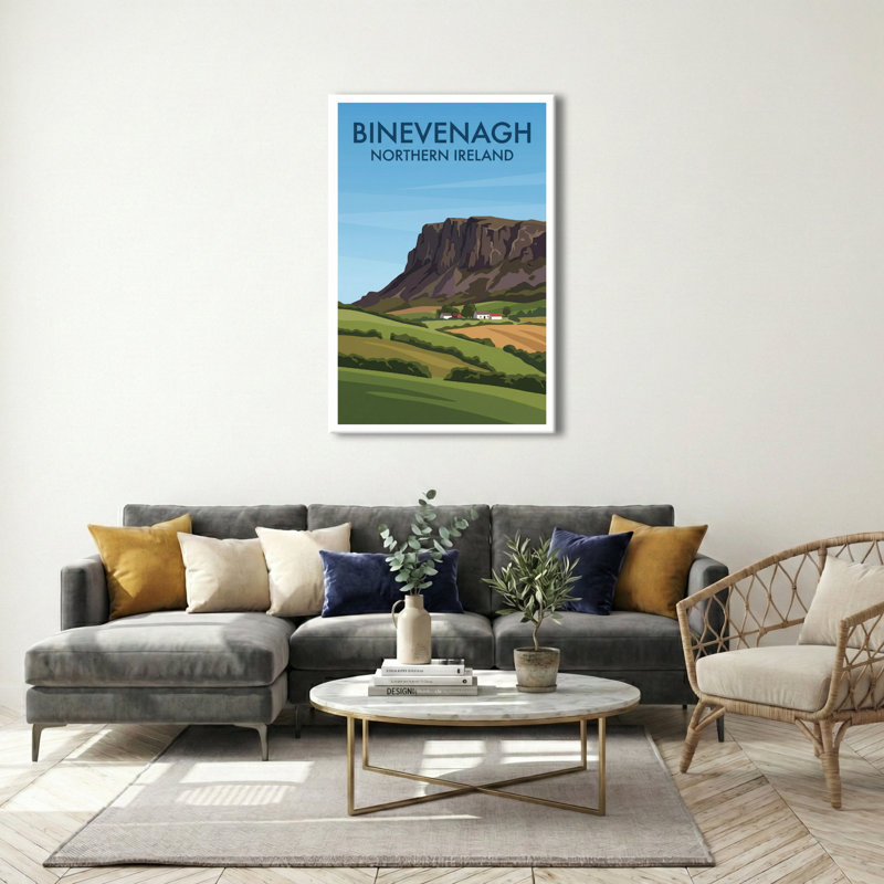 Binevenagh, Northern Ireland - Romantic Cliff-top Travel Poster. Giclee Print On Wrapped Canvas. Wall Art, Home Decor - Natural Landmarks, Northern Ireland - Wrapped Canvas Print