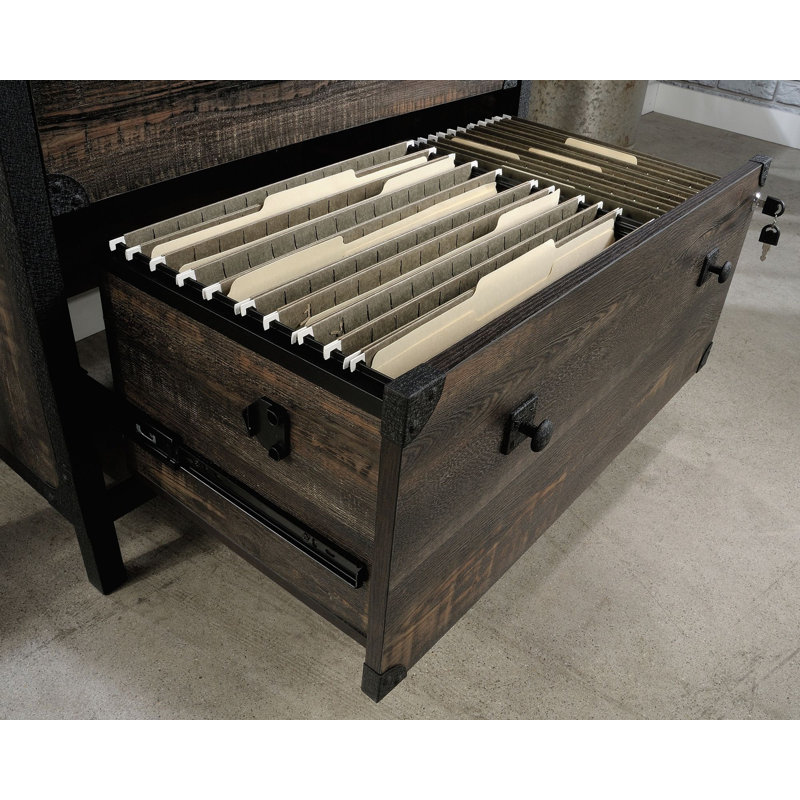 Carbon Oak 2-Drawer Lockable Lateral File Cabinet with Metal Frame