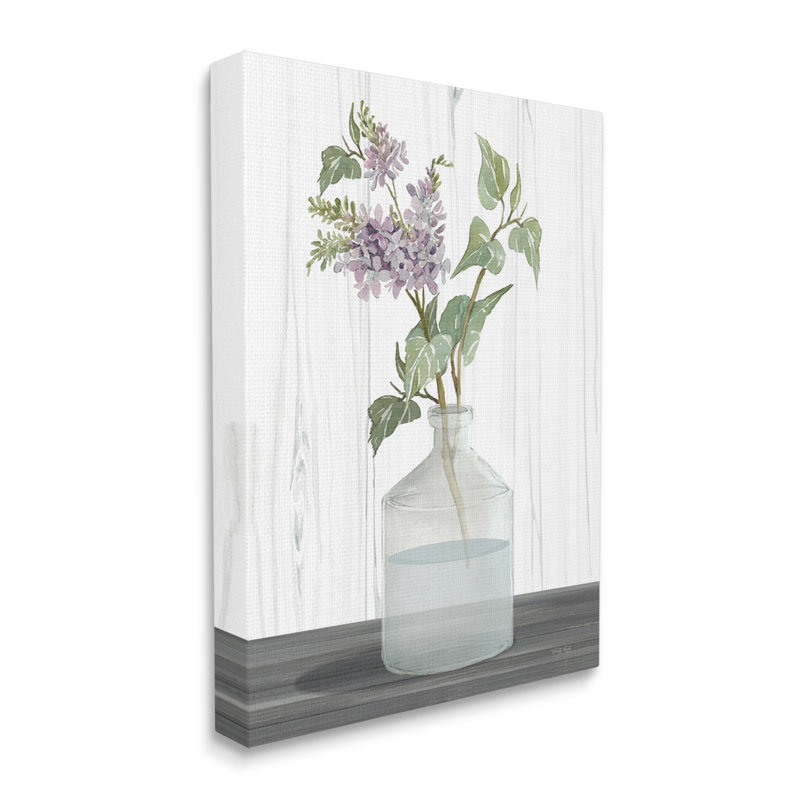 Printemps, lilas, brindille, fleurs de campagne pittoresques, pot de verre encadré, art texturé blanc par Cindy Jacobs