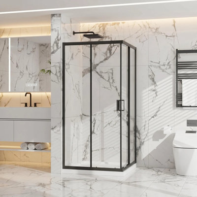 36 In.d X 36 In. W X 72 In. HCorner Shower Door With 1/4 In. Clear Tempered Glass, Sliding Opening Shower Enclosure , Black Finish Aluminum Framed