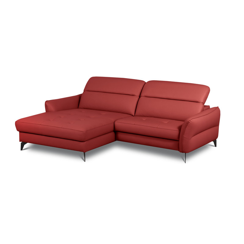 Manchester Leather Corner Sofabed with Adjustable Headrests and Storage, Red, Left Hand Facing