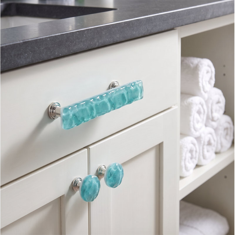 Poignée décorative ronde en verre Glacier de 1 1/4 po de diamètre Aqua, Bronze huilé, Turquoise