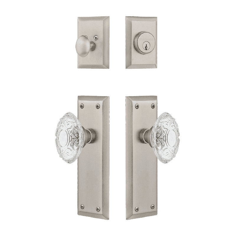 Ensemble d'entrée Nostalgic Warehouse New York avec bouton en cristal victorien, Nickel satiné, 2.375