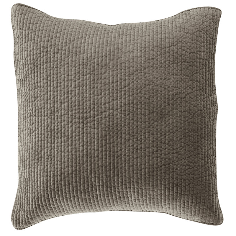 Stonewashed Velvet Cotton Quilted Modern Rustic Pillow Sham, Taupe, Euro