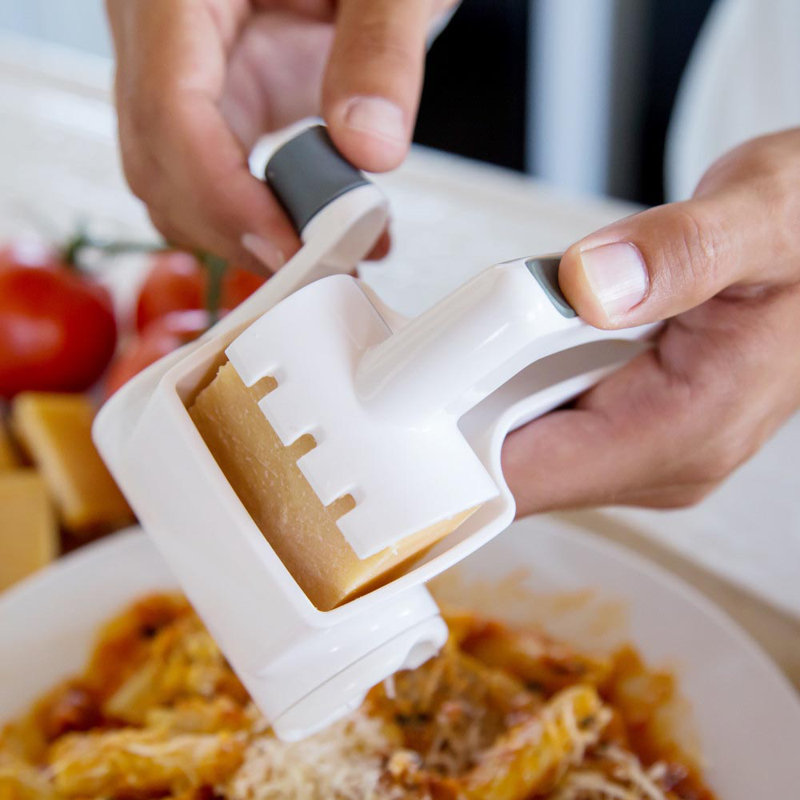 White Handheld Rotary Cheese Grater with Steel Blade