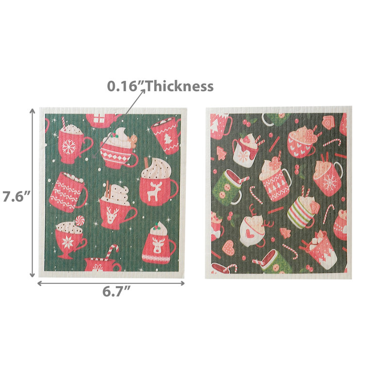 Swedish Dish Cloth Set Of 2 (Winter Christmas Drinks) (Asstd) - Set Of 2