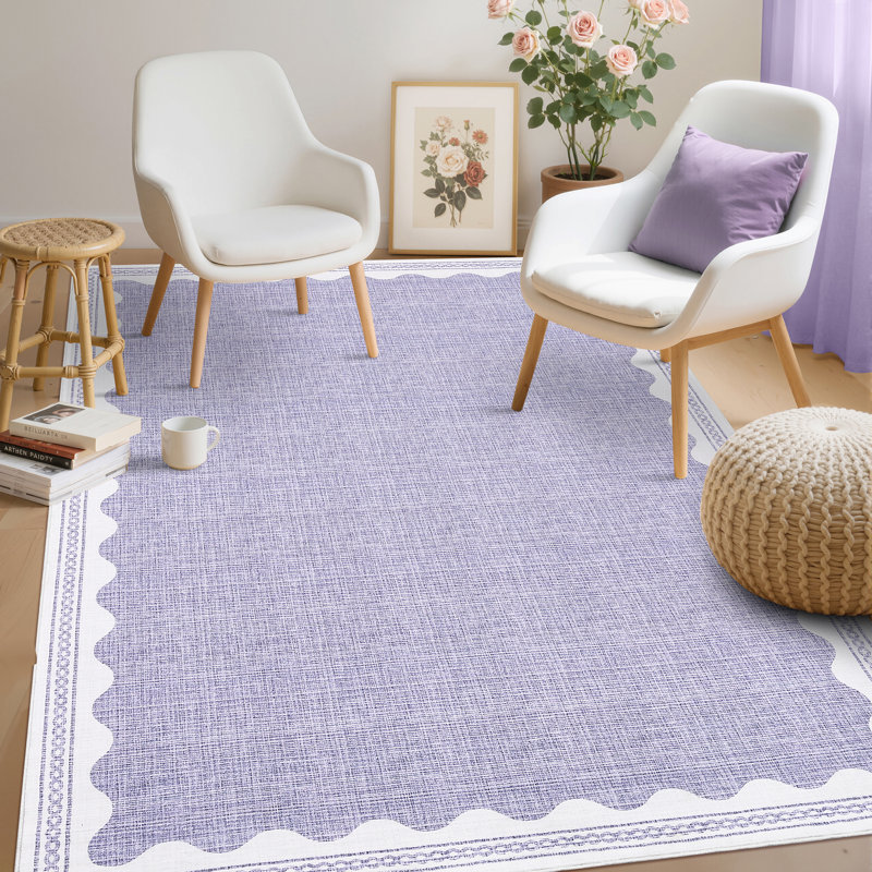 Tapis festonné et lavable pour tapis de chambre à coucher moderne, Mauve, Rectangle 6 pi x 9 pi