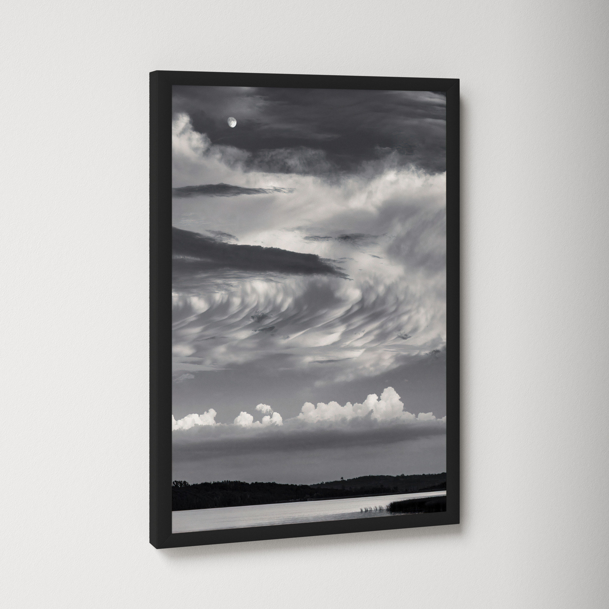 Island Lake Moon by Peter Dušek, 20" H x 14" W x 1.25" D, Black