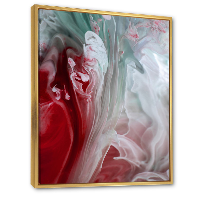 Art mural liquide en rouge et vert - décoration murale moderne en toile, H 40 po x l 30 po x P 1,5 po, Cadre flottant doré