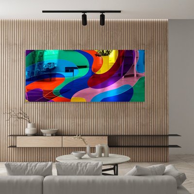 uniQstiQ Mirrored Acrylic Abstract Rectangle Wall Art – Colourful Wave Pattern, Modern Contemporary Decor, Ready to Hang