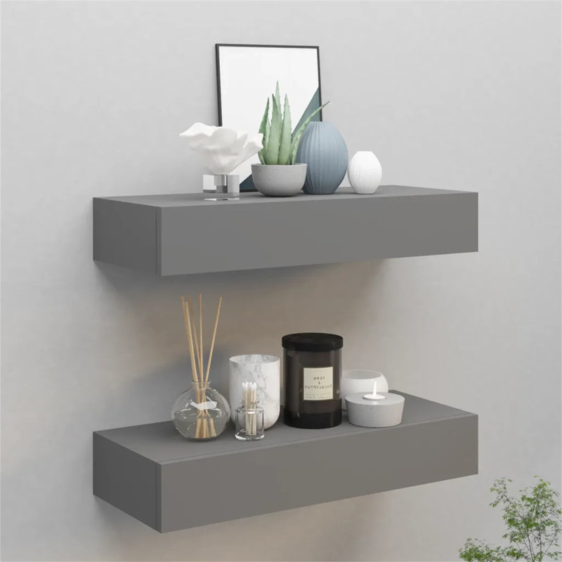 Azarie 2 Piece Floating Shelf, 10cm H x 40cm W x 23.5cm D, Grey