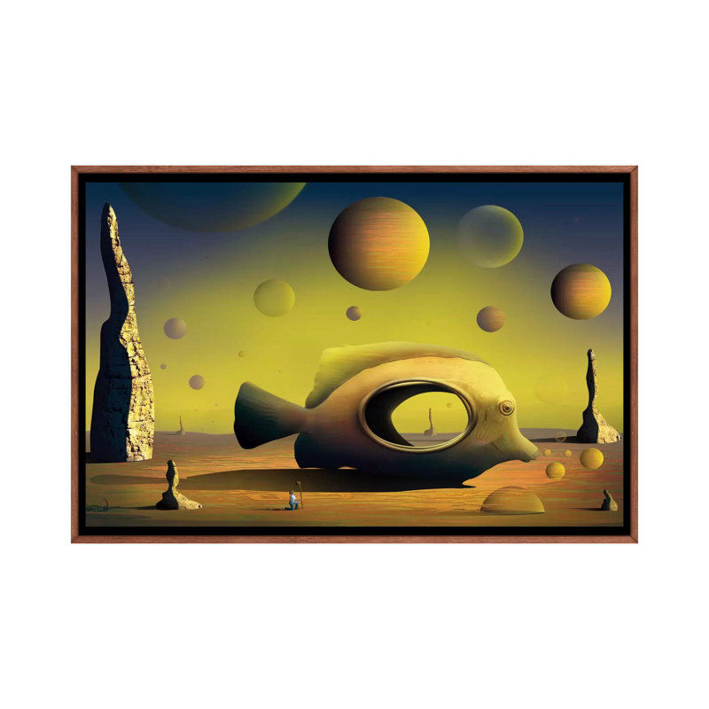 Paisagem Com Peixe (Landscape With Fish) by Marcel Caram - Print on Canvas, Classic Brown Wood Framed