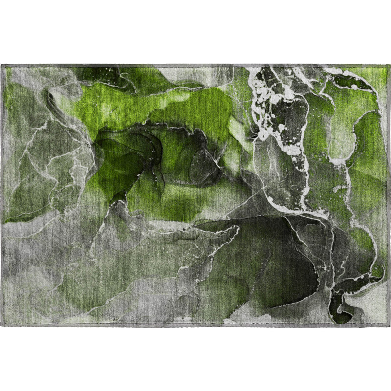 Premium Machine Washable Cerrito AMF503 Green Rug, Rectangle 1'8" x 2'6"