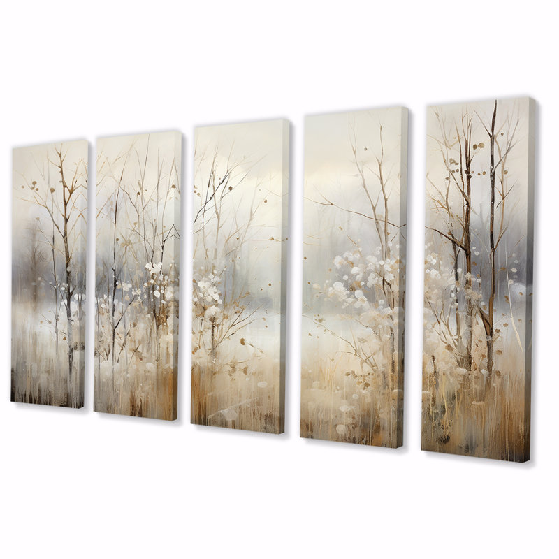 «Winter Meadow View Calmness II - Meadow», art mural 5 pièces, H 32 po x l 80 po