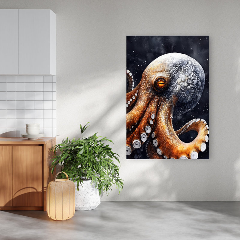Art mural très contemporain, pieuvre, 60" H x 40" W