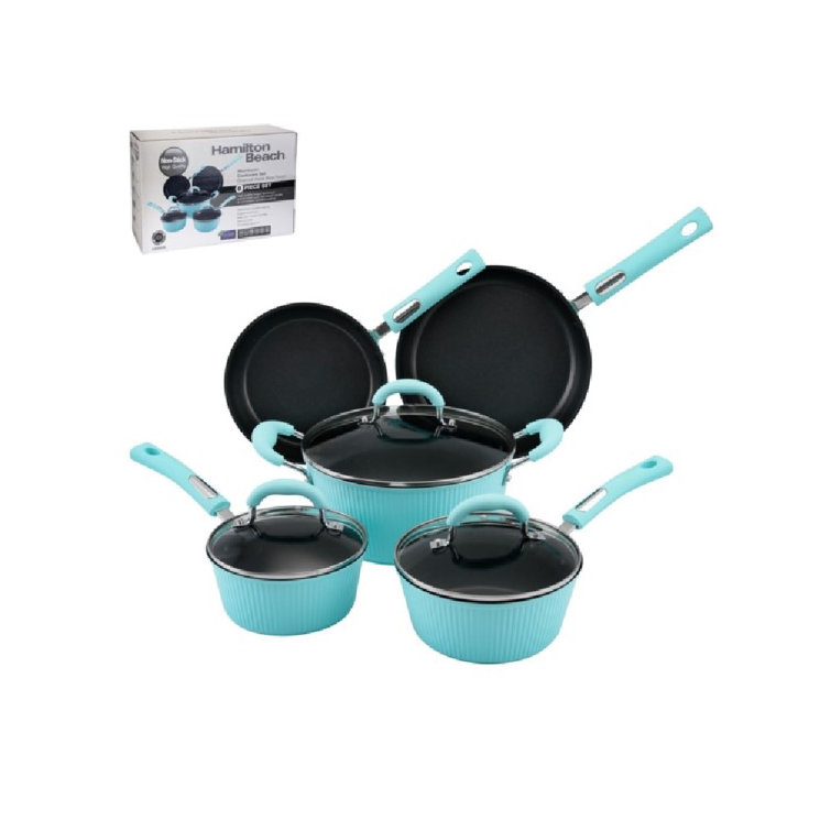 Hamilton Beach Cookware Set, 10-Pieces, Pots, Pans, and Glass Lids, No