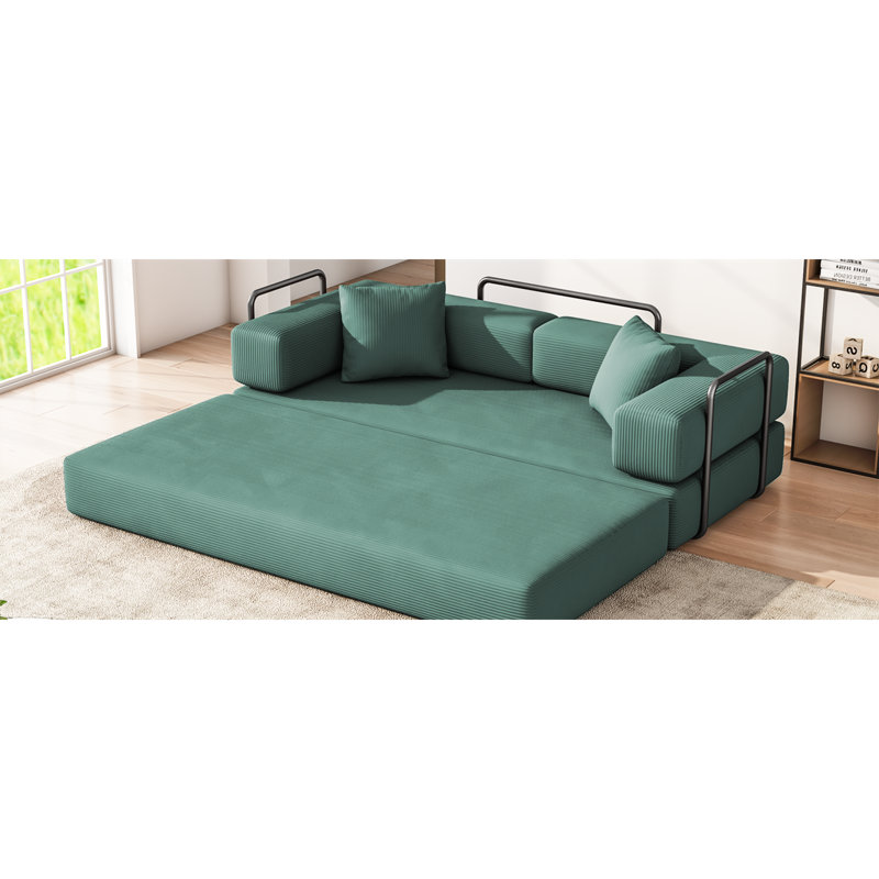 Space-saving Corduroy Sofas, Adjustable Green Foldable Couch For Living Room