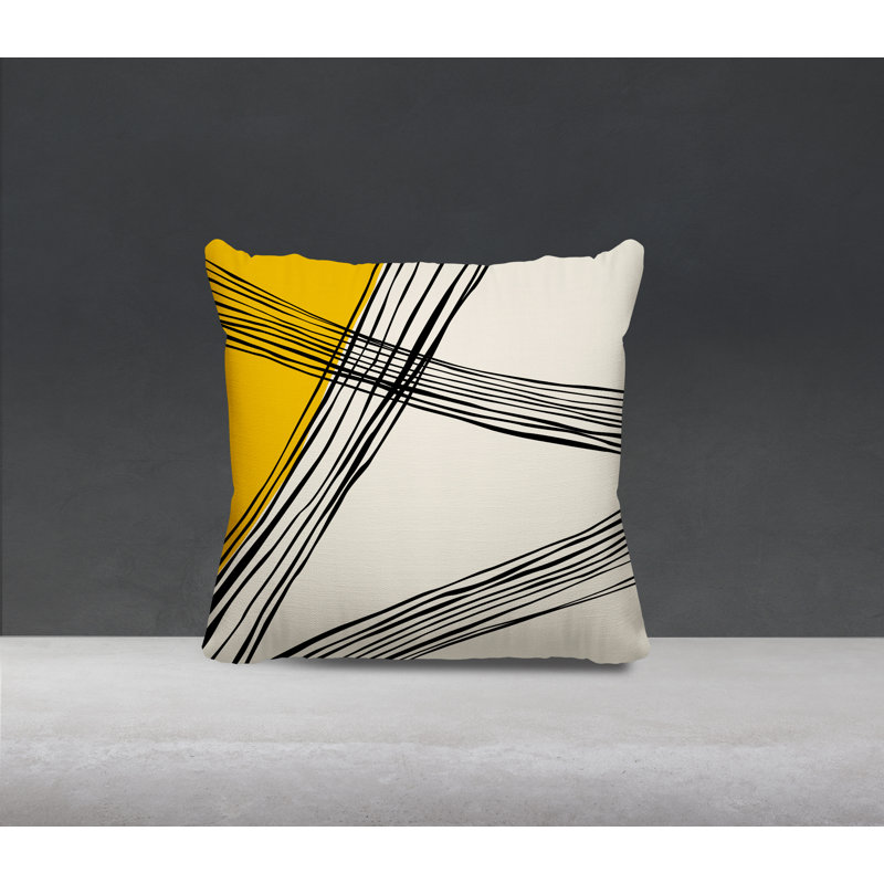 Coussin décoratif réversible intérieur / extérieur Cassie, H 17 po x l 17 po, Jaune / crème / noir