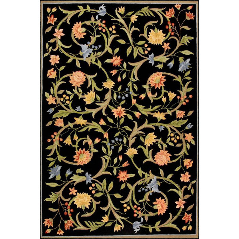 Modern Black Toned Leafy Patterned Decorative Rug, Rectangle 3'3" x 4'11" Rug Pad Included