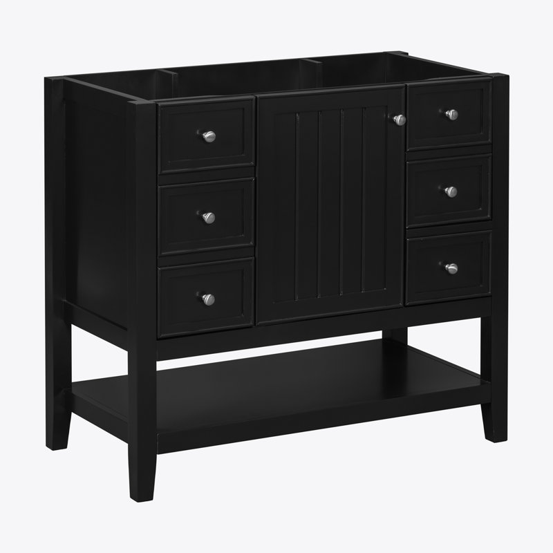 36" Black Solid Wood and MDF Freestanding Bathroom Vanity