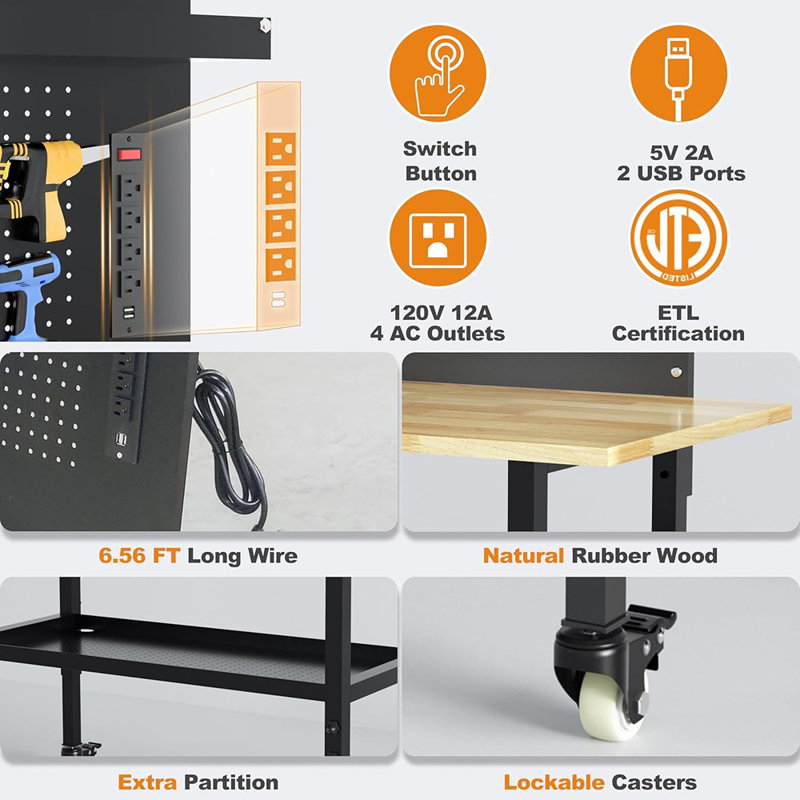 Workbench With Large Pegboard& Partiti...