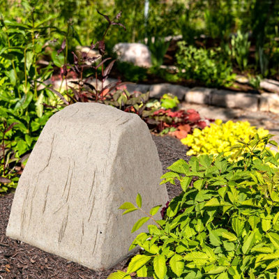 10 Inch Landscape Stone, Outdoor Faux Rock Cover, Artificial Landscape Enclosure, Fake Decorative Protection Lid, Natural Sandstone Appearance, Waterproof, Lightweight, Wind Resistant, Beige