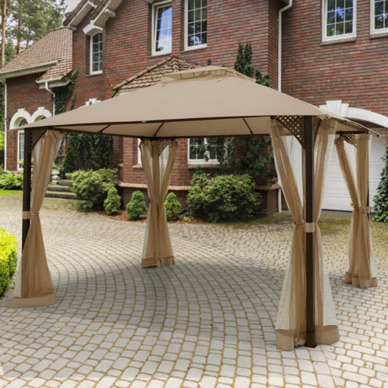 12 Ft. W x 10 Ft. D Steel Patio Gazebo, Brown